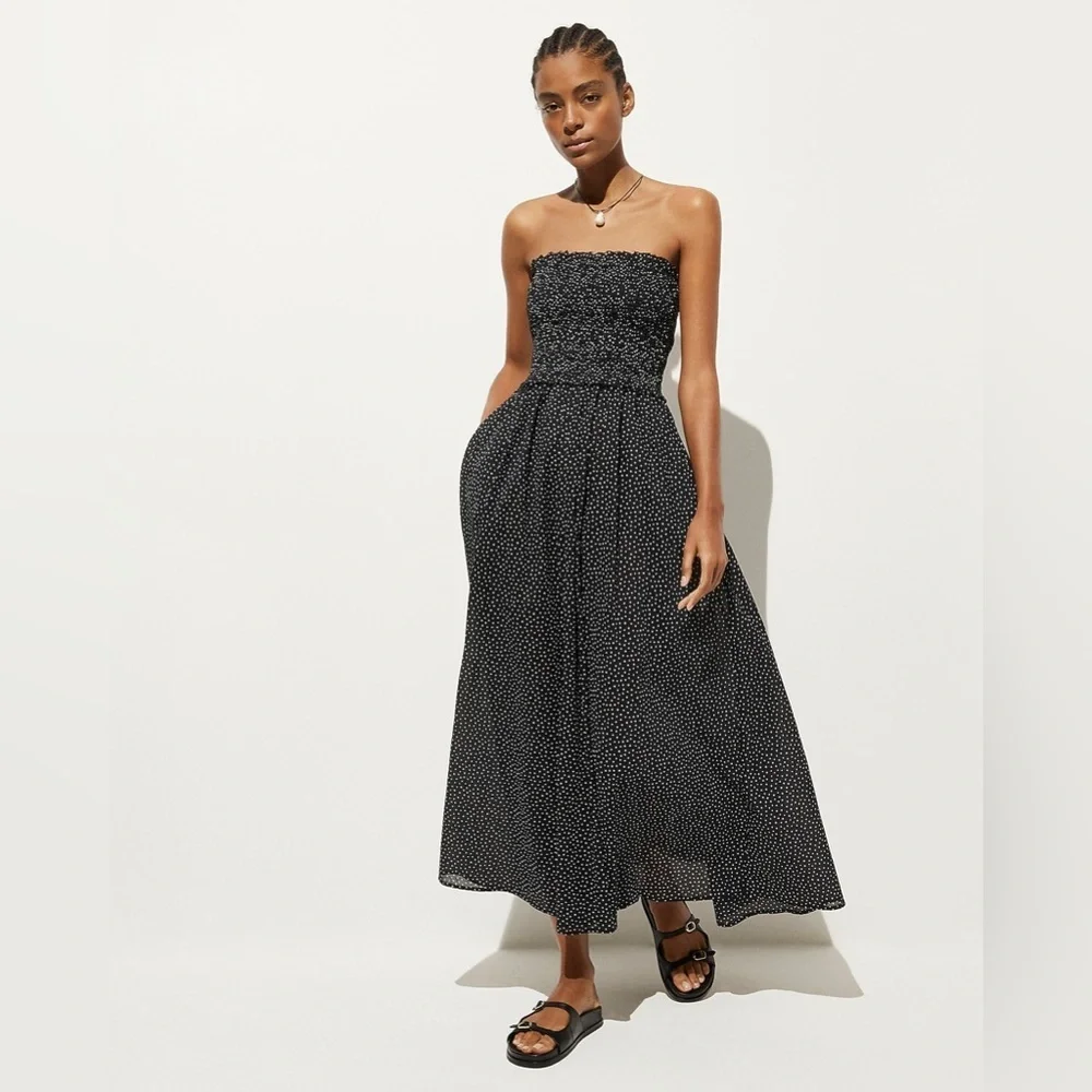J Crew Smocked maxi dress in cotton voile dot print CQ068